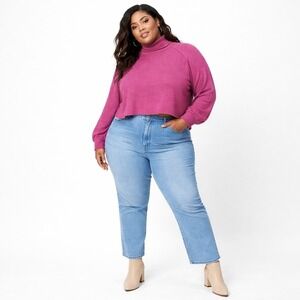 NEW Arizona Jeans Company Women's 2XL Pink Cropped Turtleneck Sweater Pullover